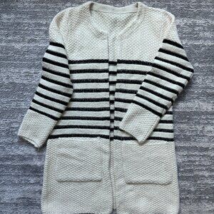 Long Cardigan in Cream with Black Stripes